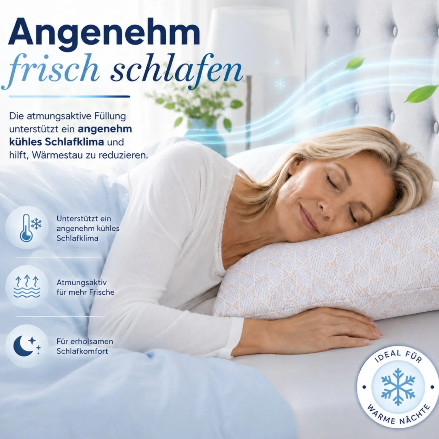 Kühlendes Kissen mit Kupferfasern
