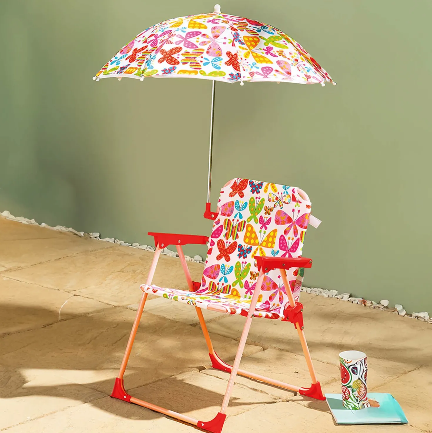 Kinderklappstuhl + Sonnenschirm "Schmetterlinge"
