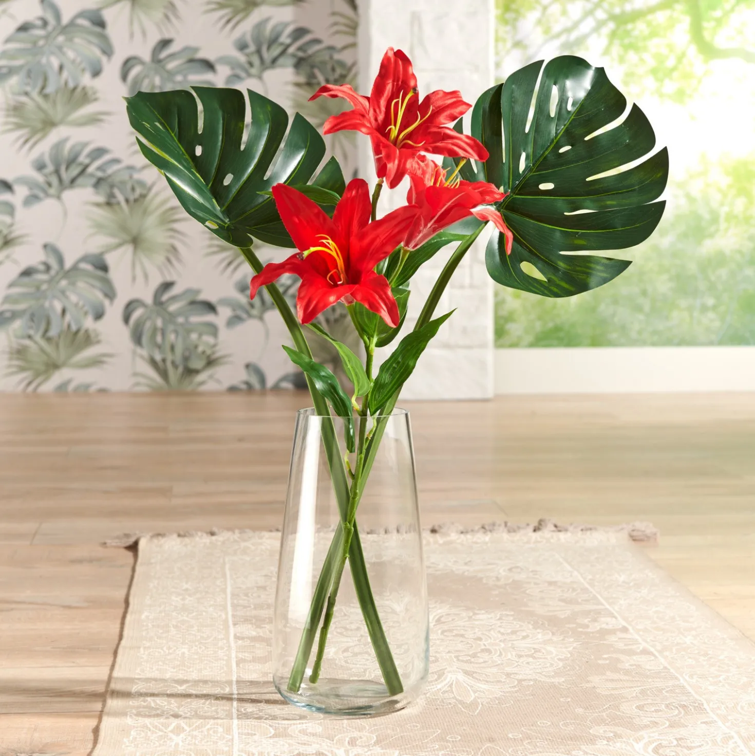 Kunstblumen-Arrangement "Rote Lilie" 3-tlg. Eldo