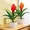 Kunstpflanze Guzmania im Topf, bordeaux