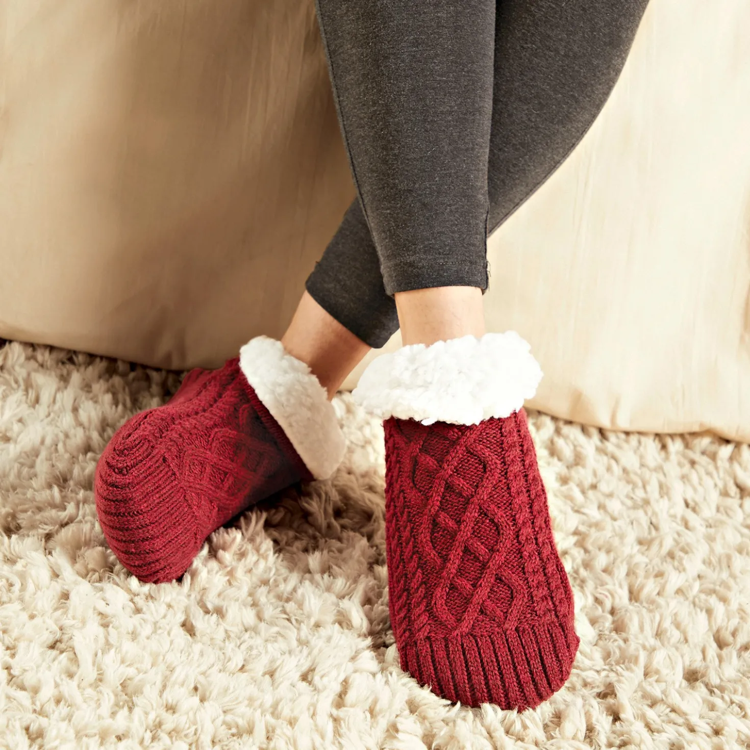 Kuschel-Stoppersocken burgund