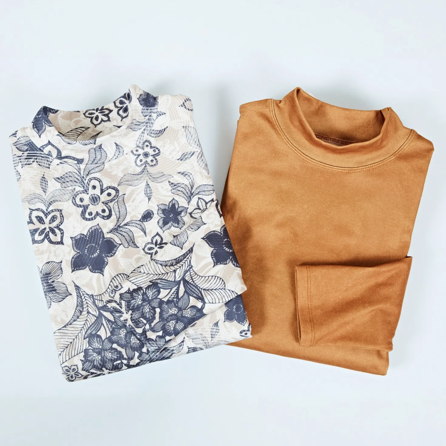 Langarm-Shirts camel + gemustert 2er-Set