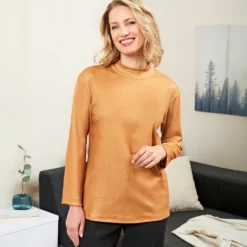 Langarm-Shirts camel + gemustert 2er-Set