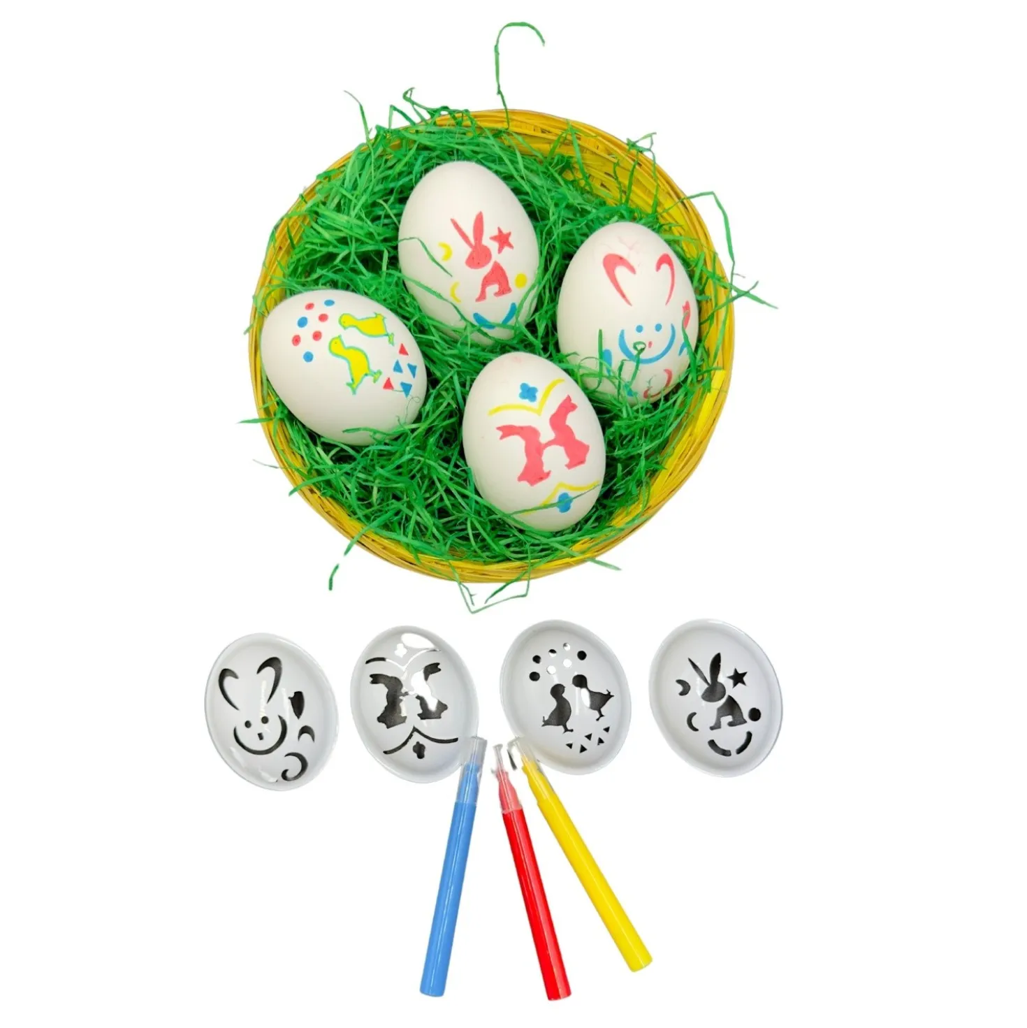 Mal-Set "Ostereier" mit Schablonen und Stiften, 7-tlg.