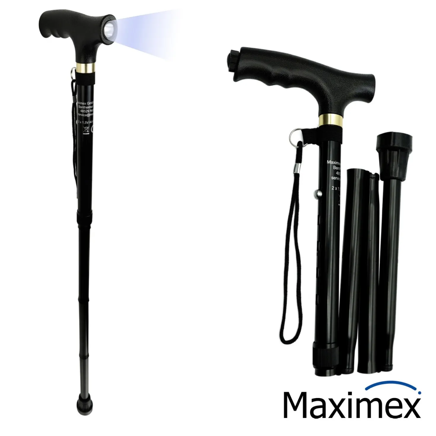 Maximex Gehstock faltbar mit LED, 30 x 14 x 3,5 cm
