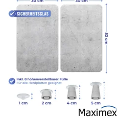 Maximex Glasabdeckplatten Universal Beton, 2er-Set, für alle Herdarten