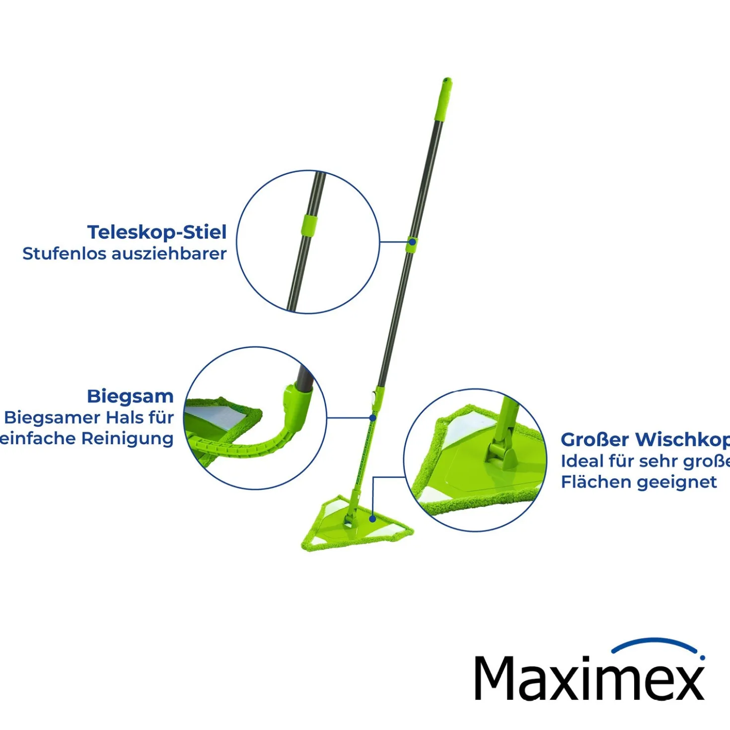 Maximex Wischmopp TRIANGEL, problemlose Reinigung von Ecken, Nischen und großen Flächen
