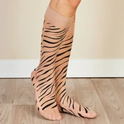 Nylon-Kniestrümpfe Leo/Zebra-Design 4er-Set