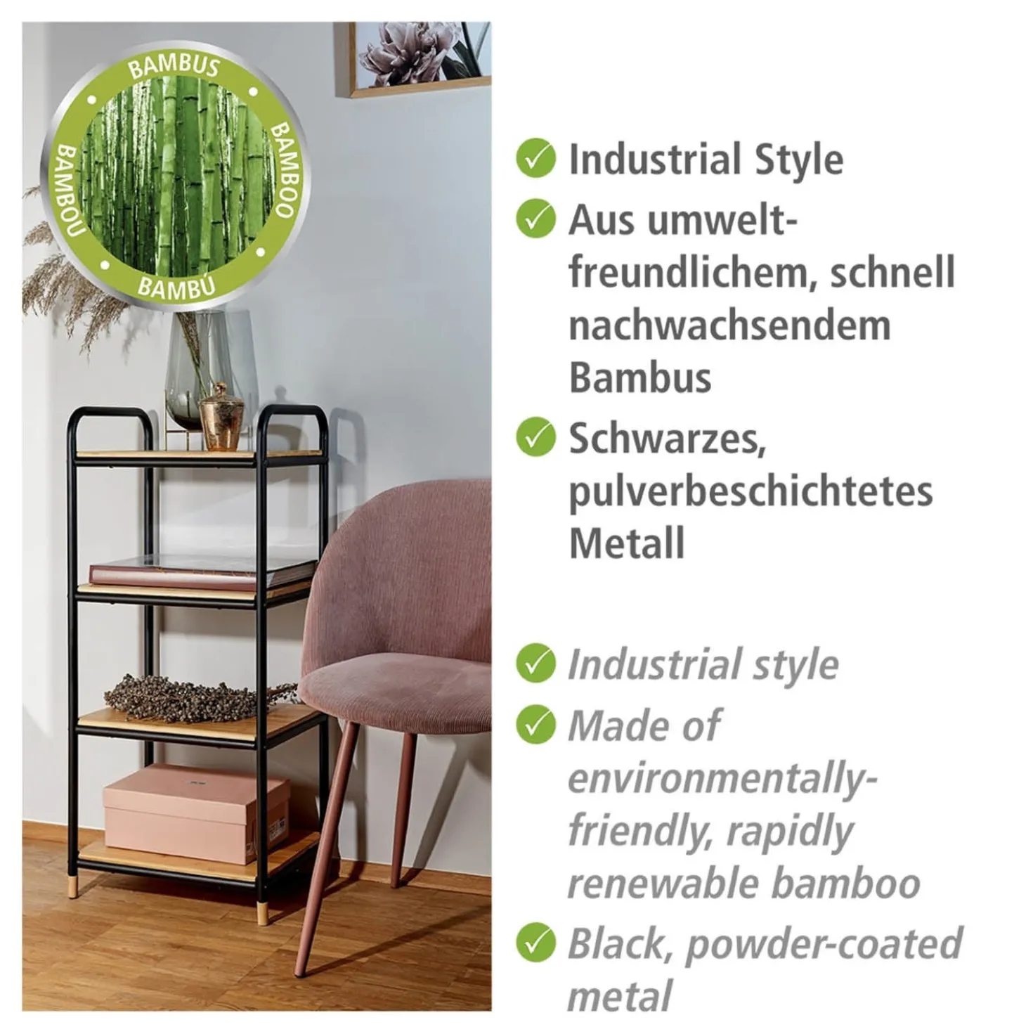 Regal Loft 4 Etagen aus Bambus WENKO