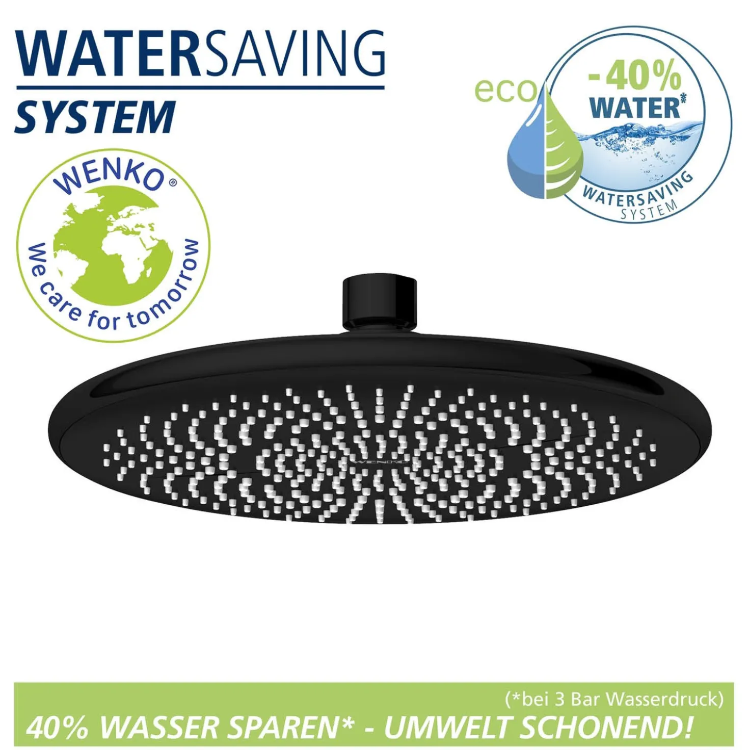 Regenduschkopf „Watersaving“ Schwarz WENKO