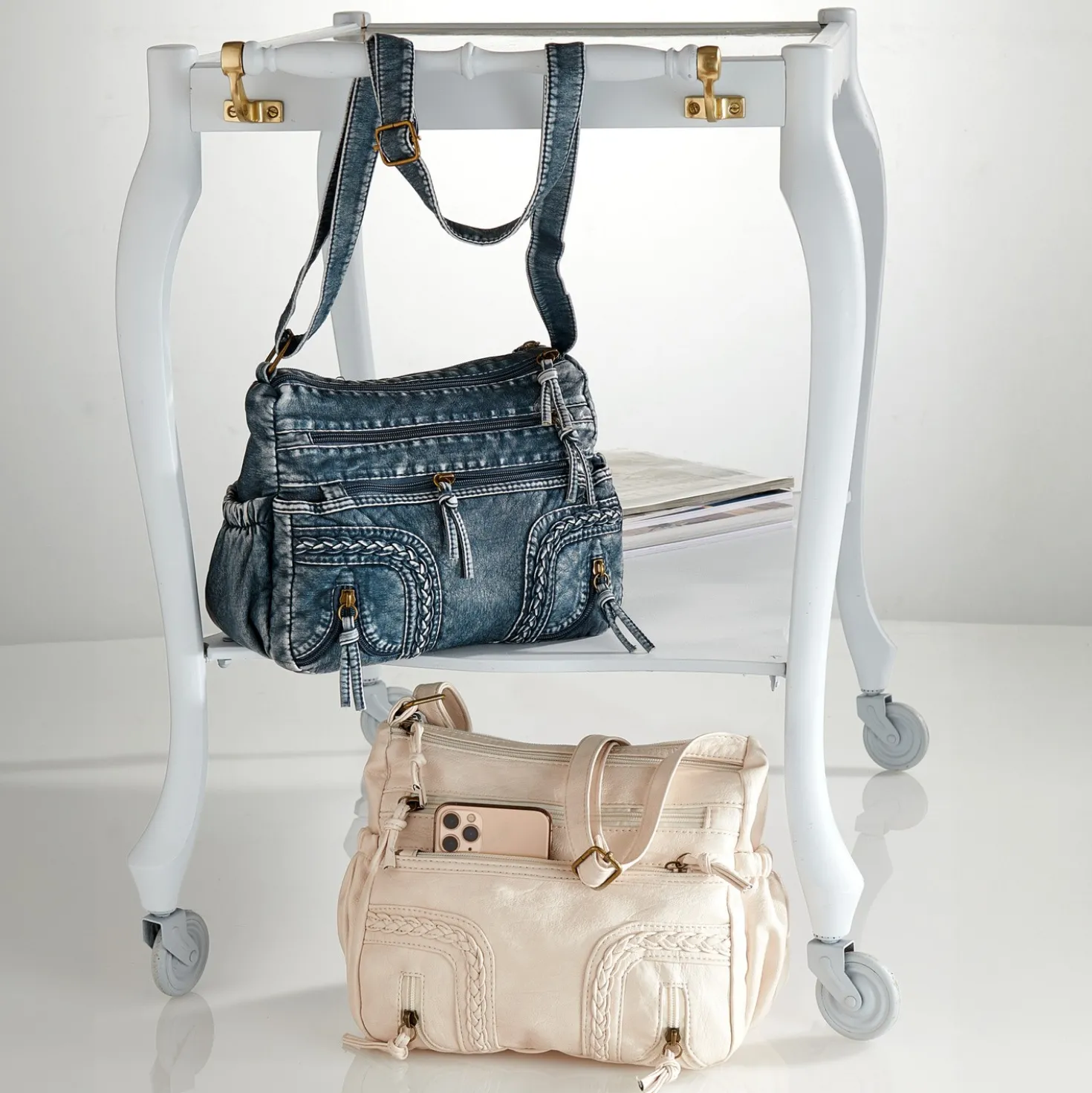 Schultertasche "Jeans" beige