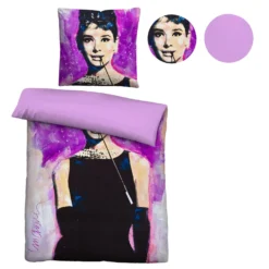 SID MAURER Mikrofaser Bettwäsche Audrey Hepburn viola, 1x 155x220 cm + 1x 80x80 cm
