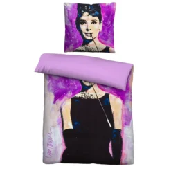 SID MAURER Mikrofaser Bettwäsche Audrey Hepburn viola, 1x 135x200 cm + 1x 80x80 cm