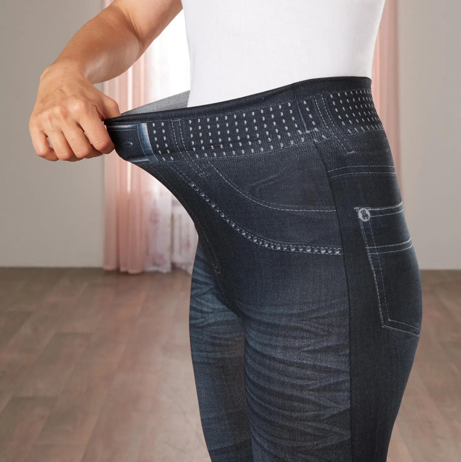 Slim-Jeggings mit Fleece-Futter "Gürtel-Print" schwarz Amélie di Santi
