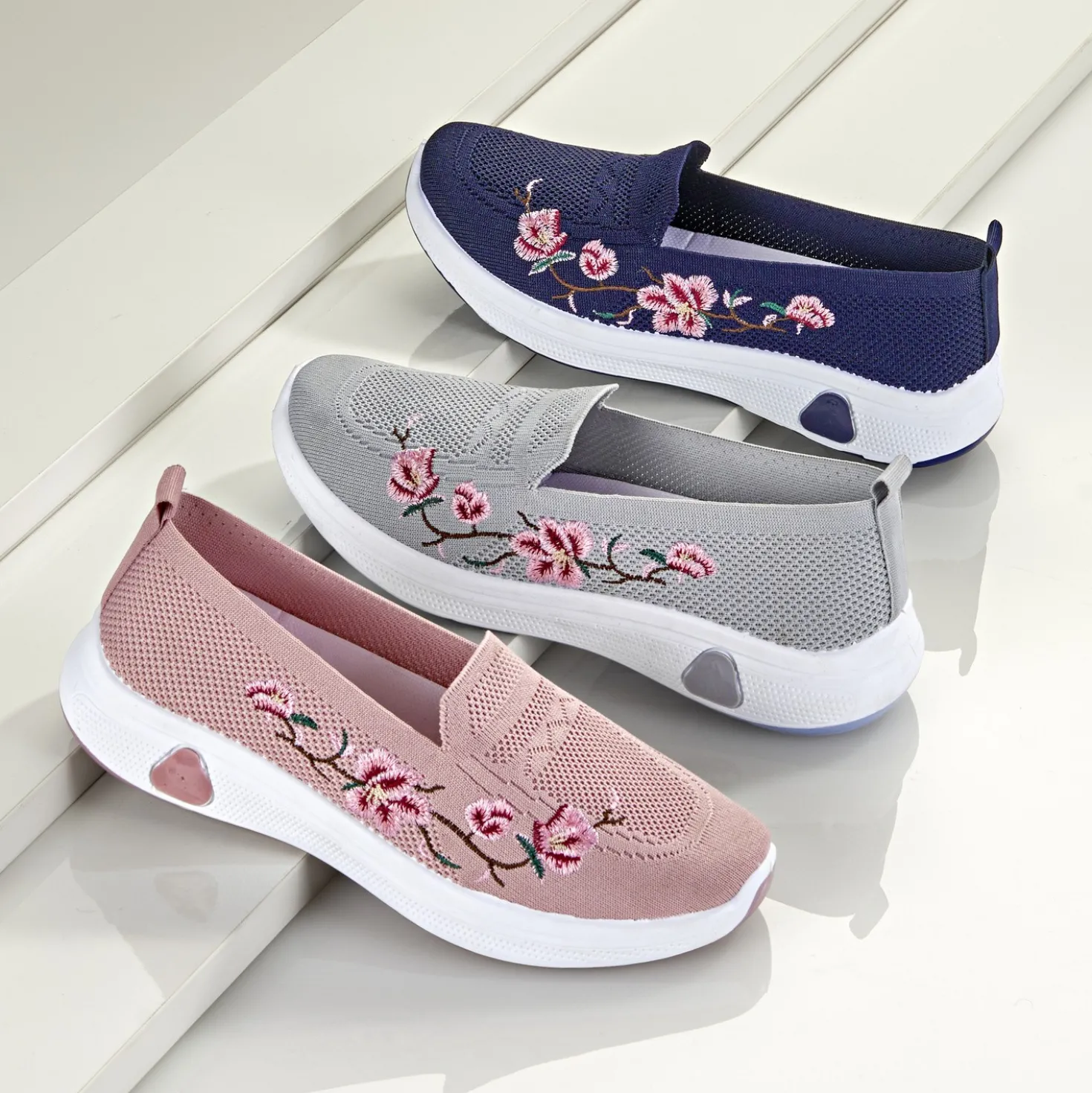 Slipper "Blumenranke" navy
