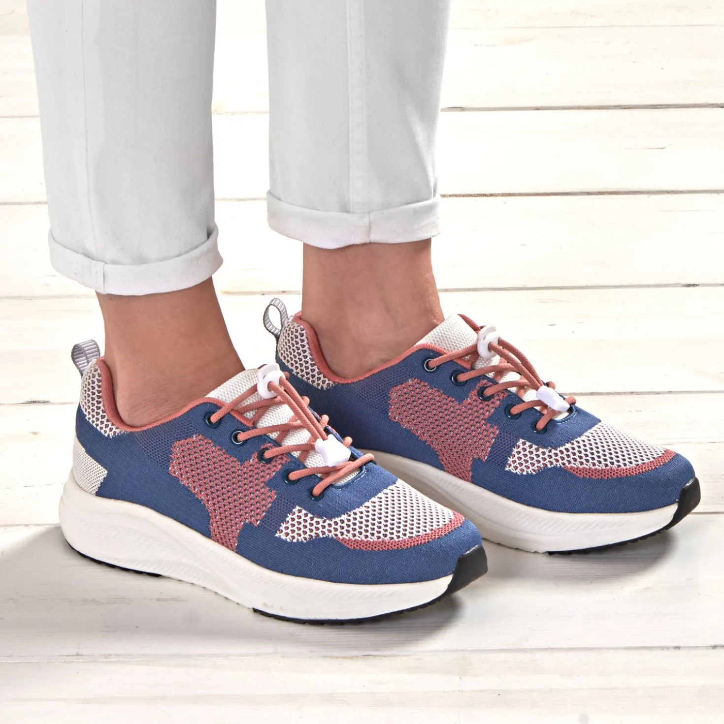 Sneaker "Ulli" blau-weiß-koralle