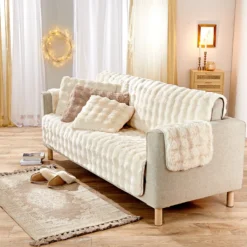 Sofaüberwurf 3-Sitzer "Bubble-Fleece" 180 x 150 cm creme Eldo