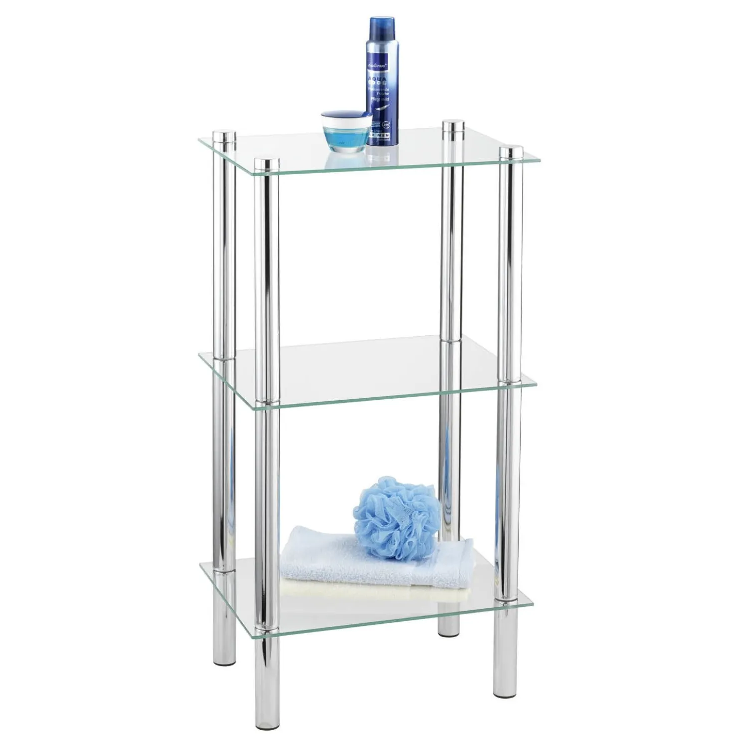 Standregal Yago viereckig 3 Ablagen aus Edelstahl & Glas WENKO
