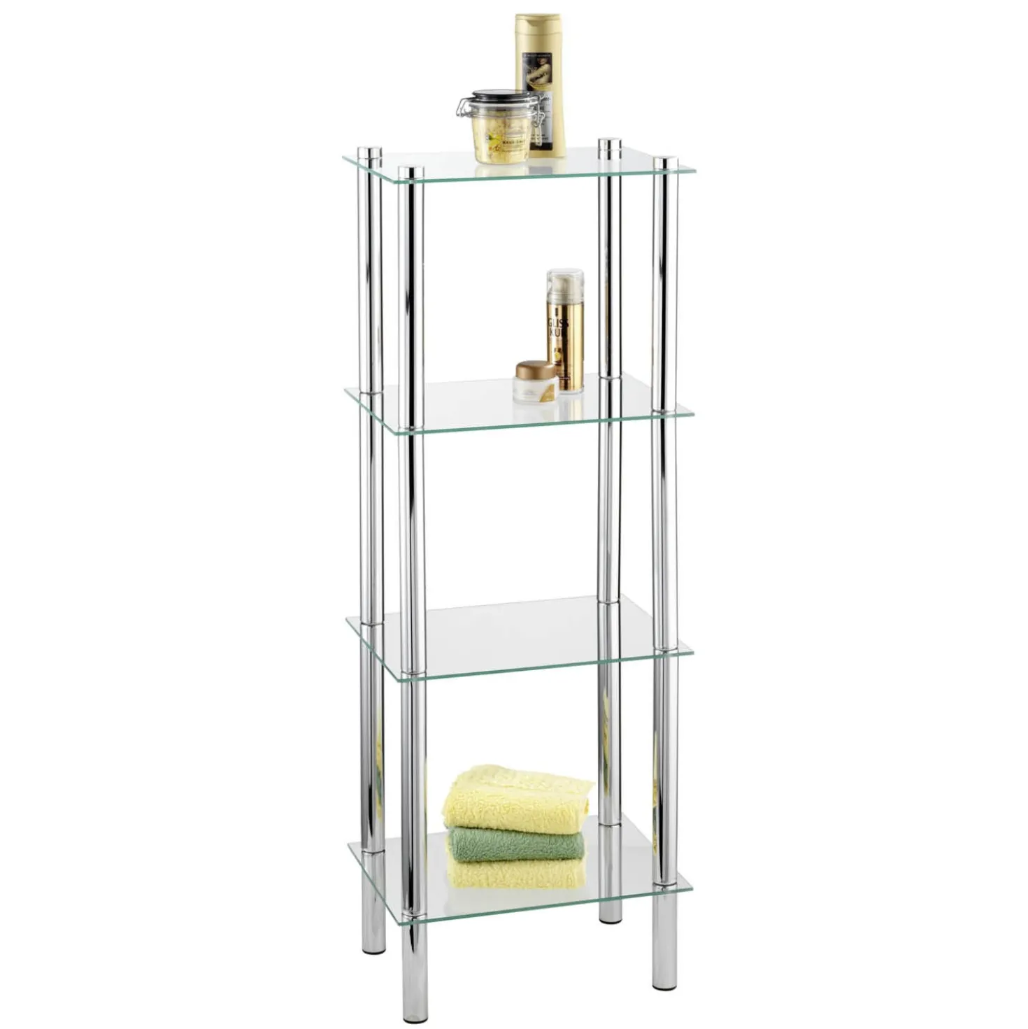 Standregal Yago viereckig 4 Ablagen aus Edelstahl & Glas WENKO