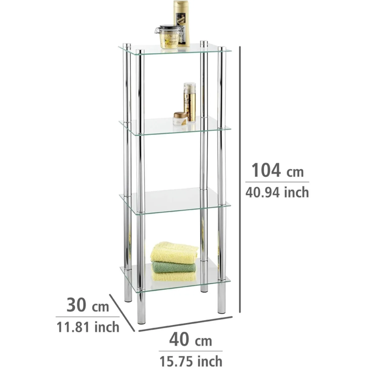 Standregal Yago viereckig 4 Ablagen aus Edelstahl & Glas WENKO