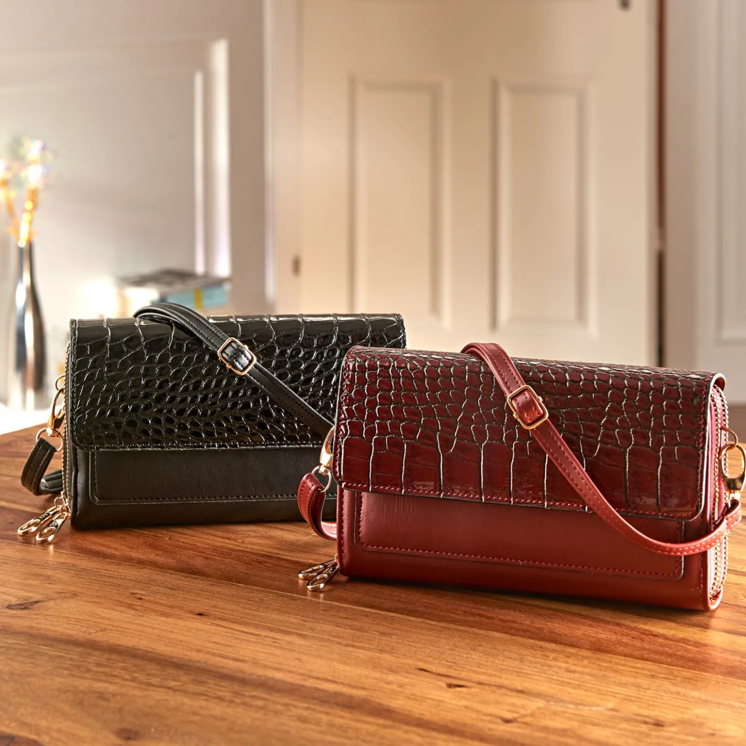 Tasche "Kroko" 2-in-1 RFID-Schutz schwarz