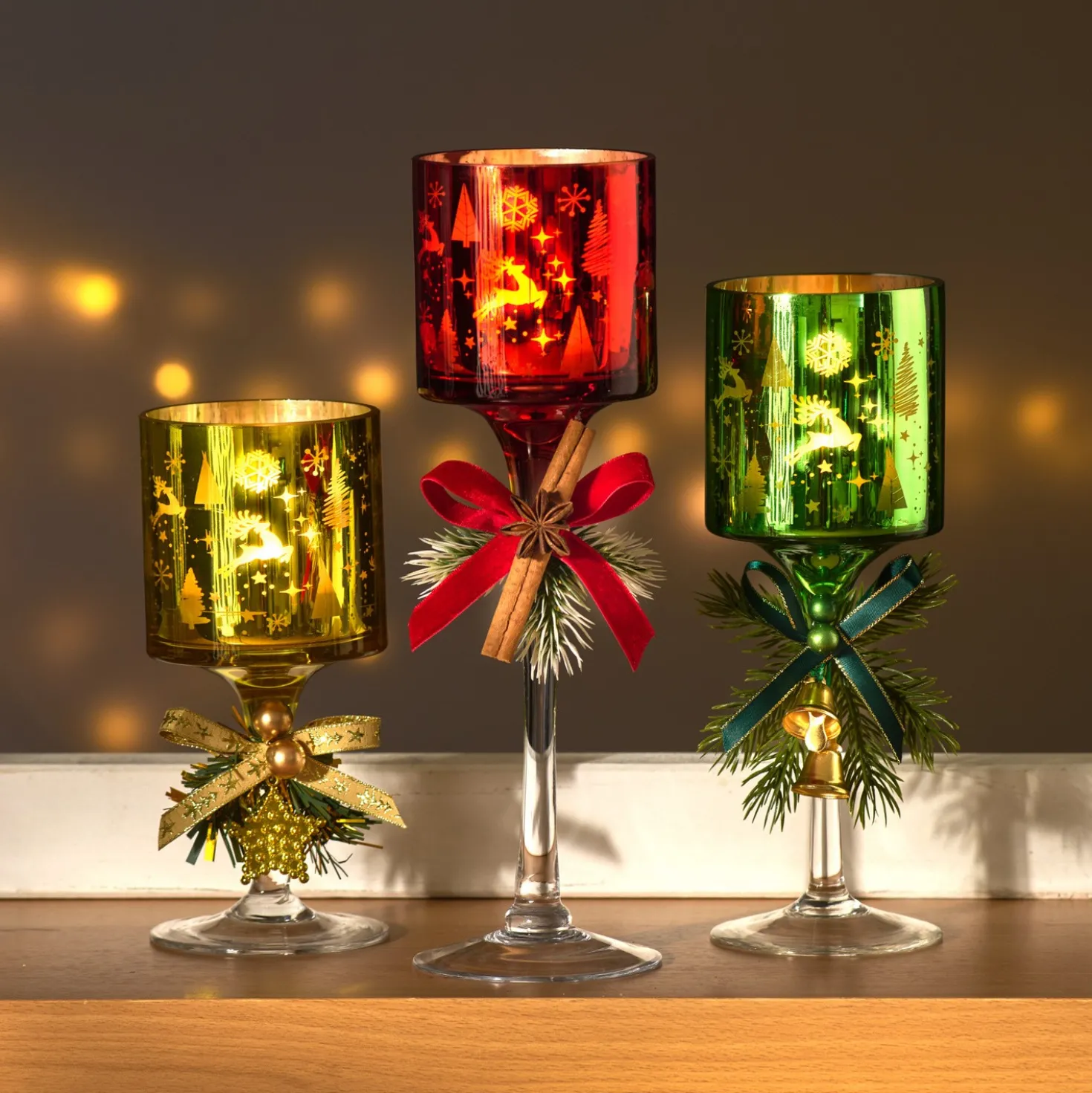 Teelichthalter Glas-Kelch smaragdgrün Eldo