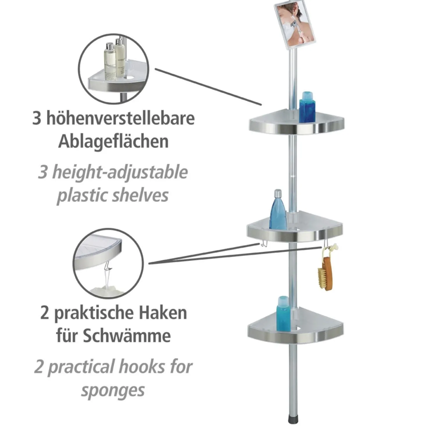 Teleskop-Duschecke Premium mit Spiegel satiniert WENKO