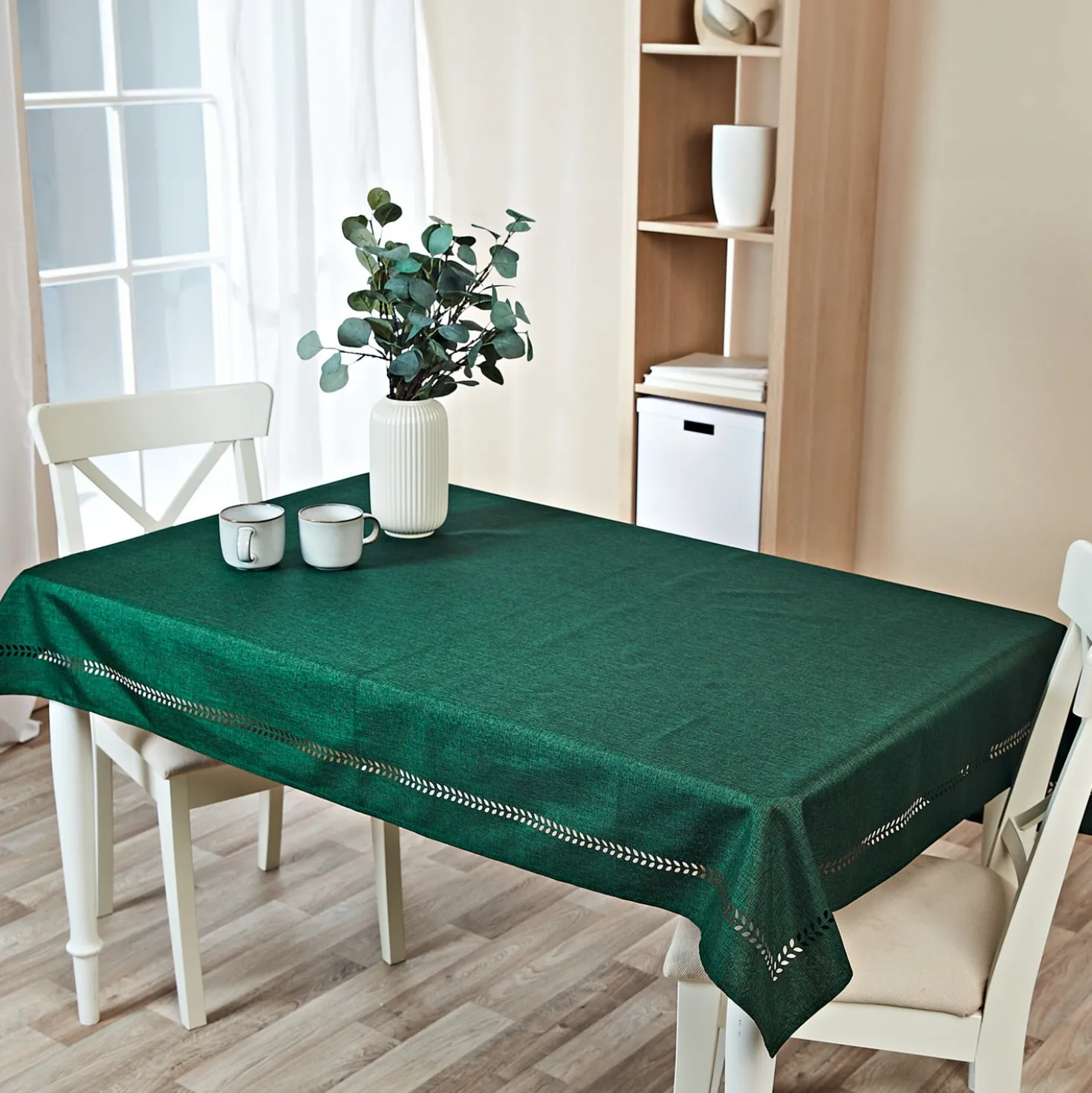 Tischdecke "Blätterranken" dunkelgrün Eldo 130x160 cm