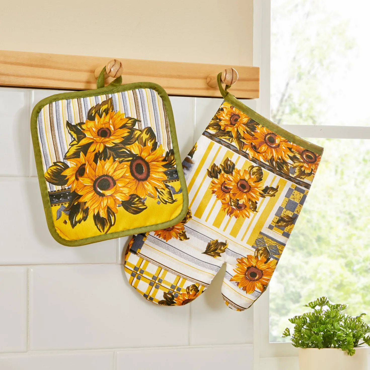 Topflappen- & Küchenhandschuh-Set „Sonnenblumen“