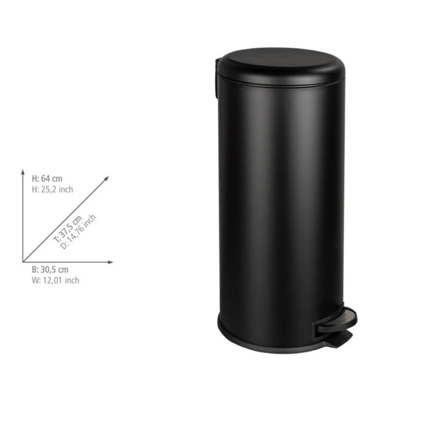 Treteimer Leman Easy Close 30 L Schwarz WENKO