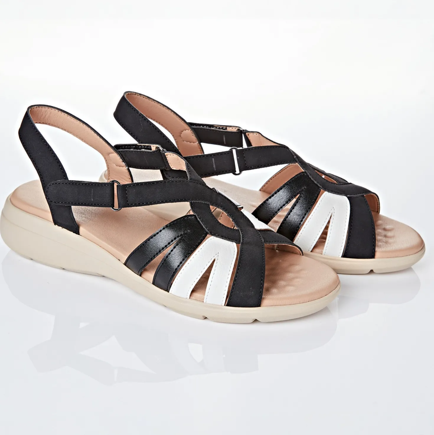 Tricolor-Sandale "Sunny" schwarz-weiß-grau