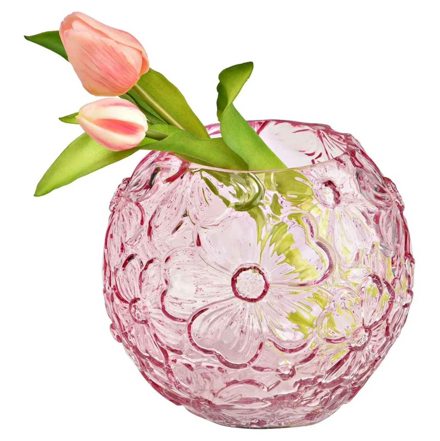 Vase mit Blumendekor rosa 16 cm Höhe