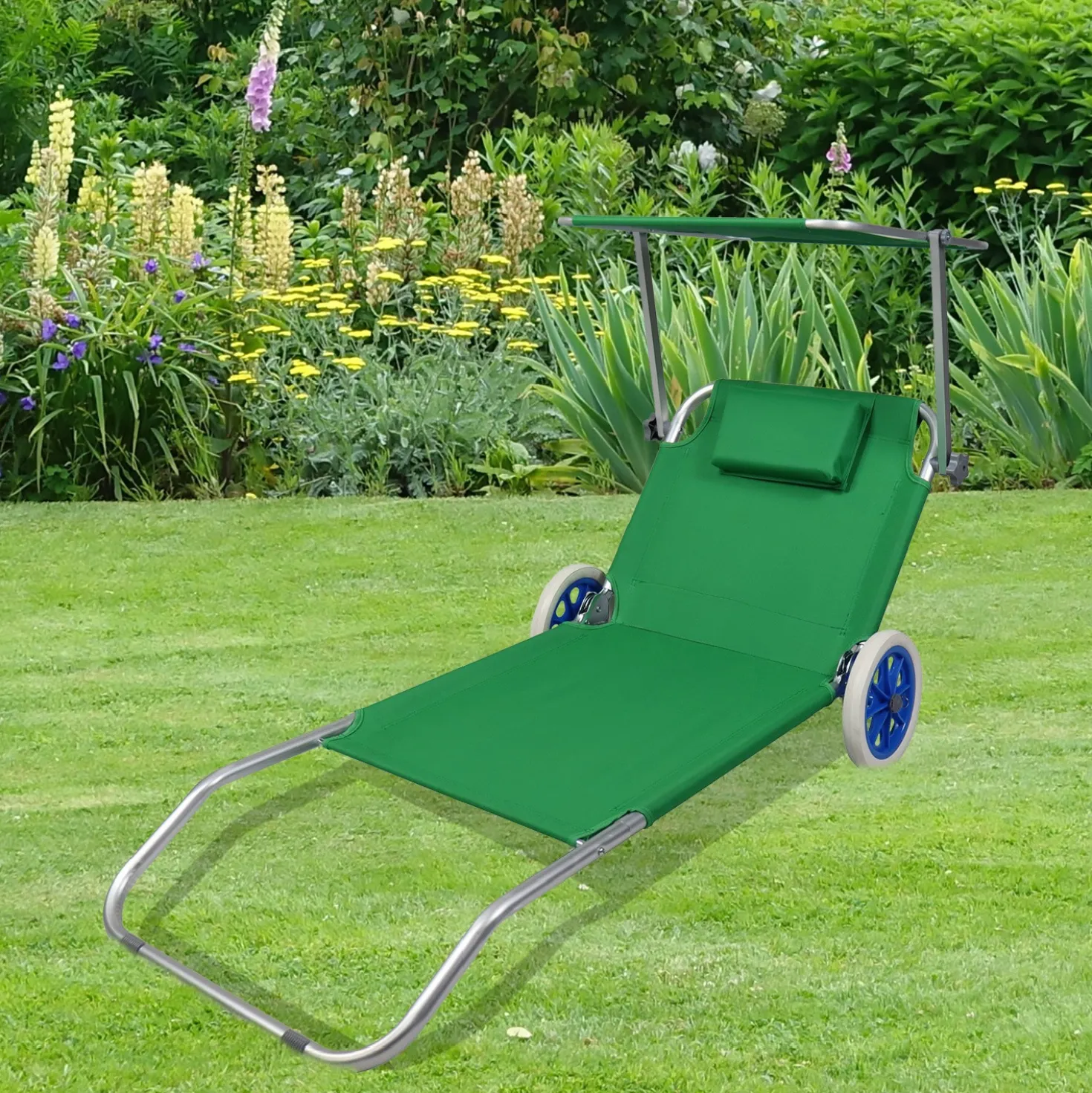 VCM Gartenliege Sonnenliege rollbar Grün