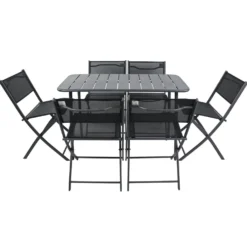 VCM 7-tlg. Gartenset "Sumila" 110 x 55 Schwarz