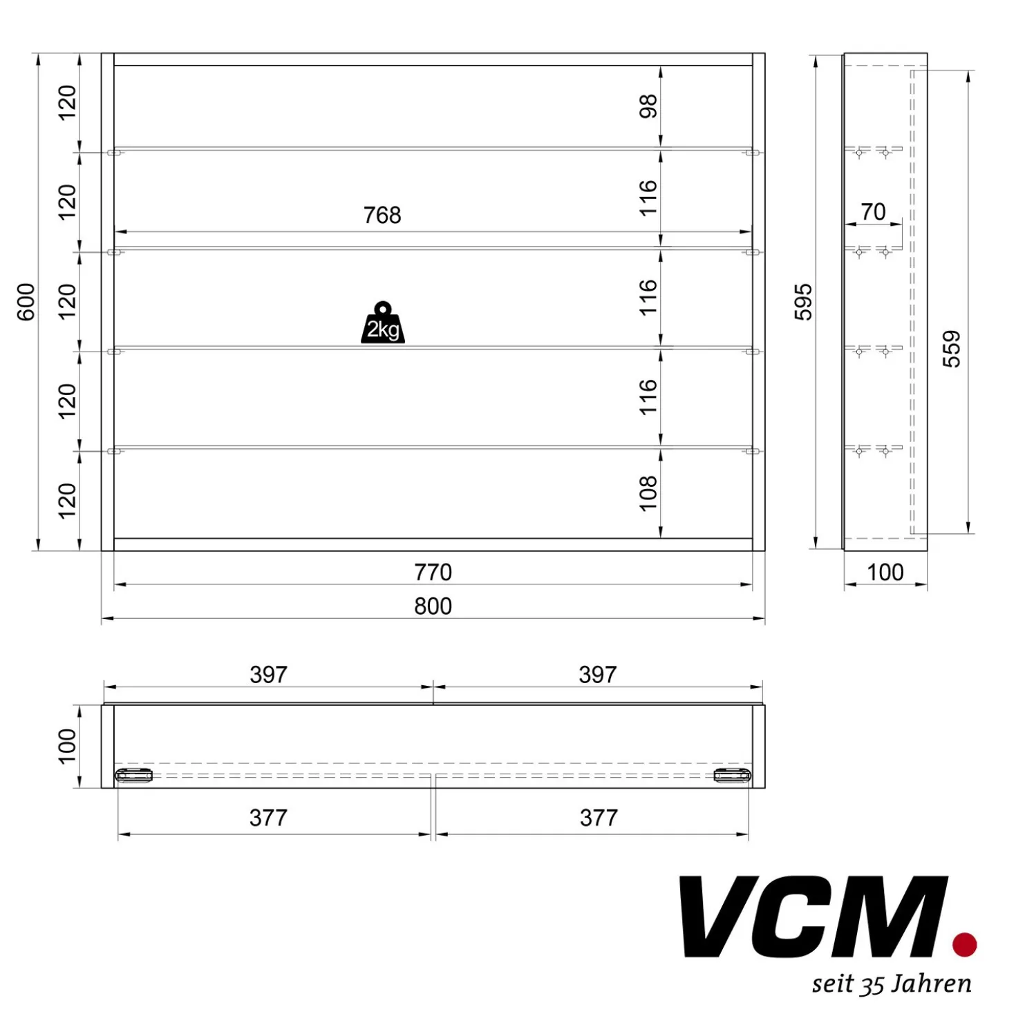 VCM Wandvitrine "Mandosa L" Schwarz