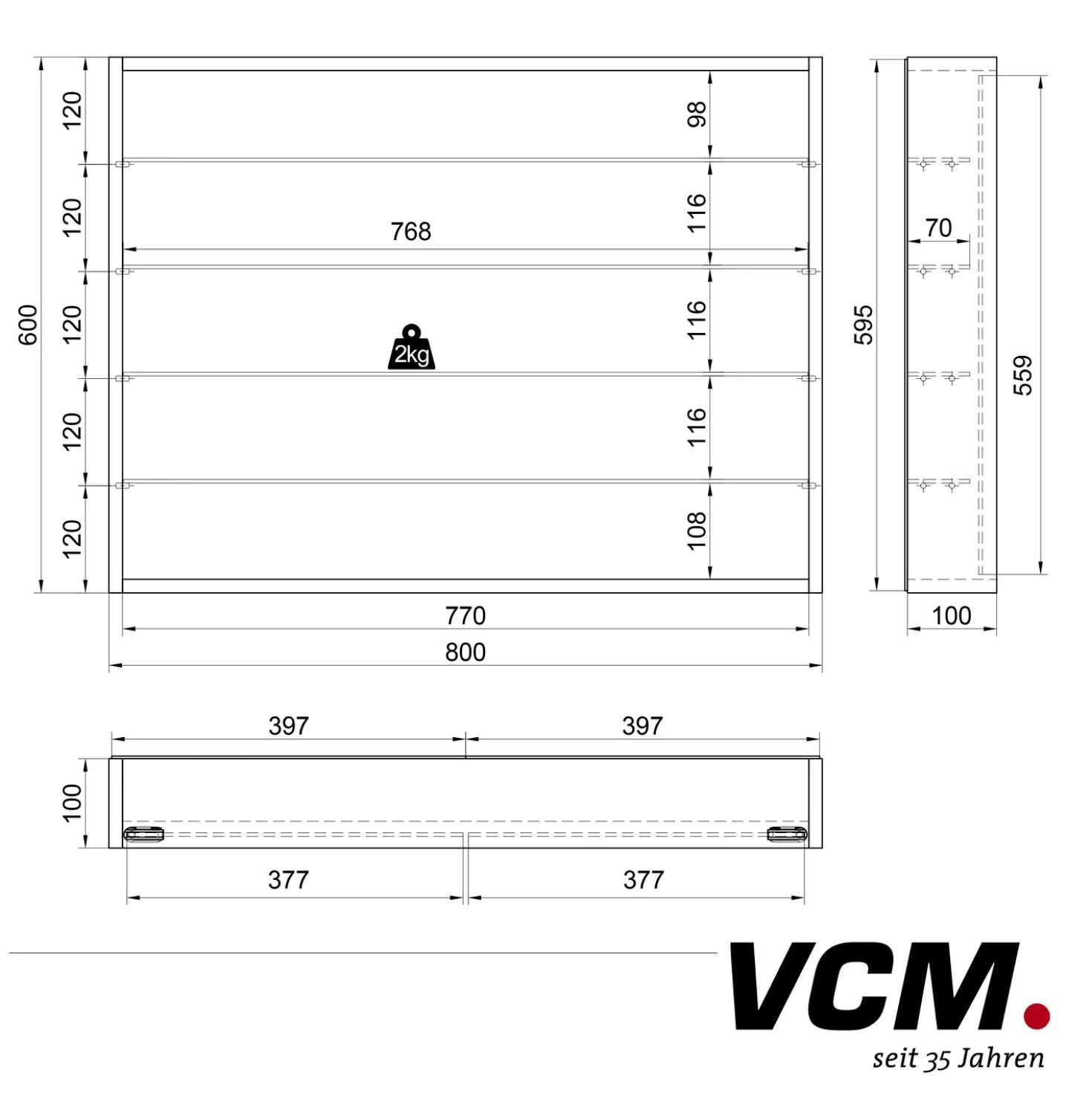 VCM Wandvitrine "Mandosa L" Weiß