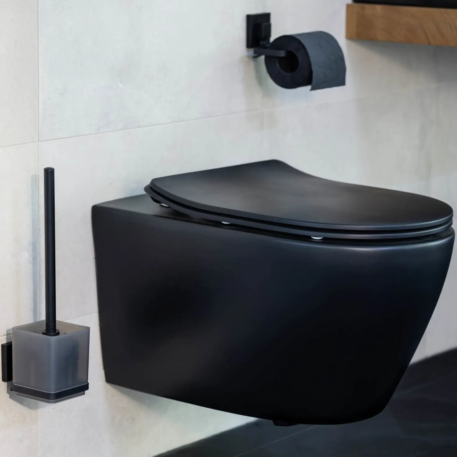 WC-Garnitur „Quadro“ Schwarz Vacuum-Loc® WENKO