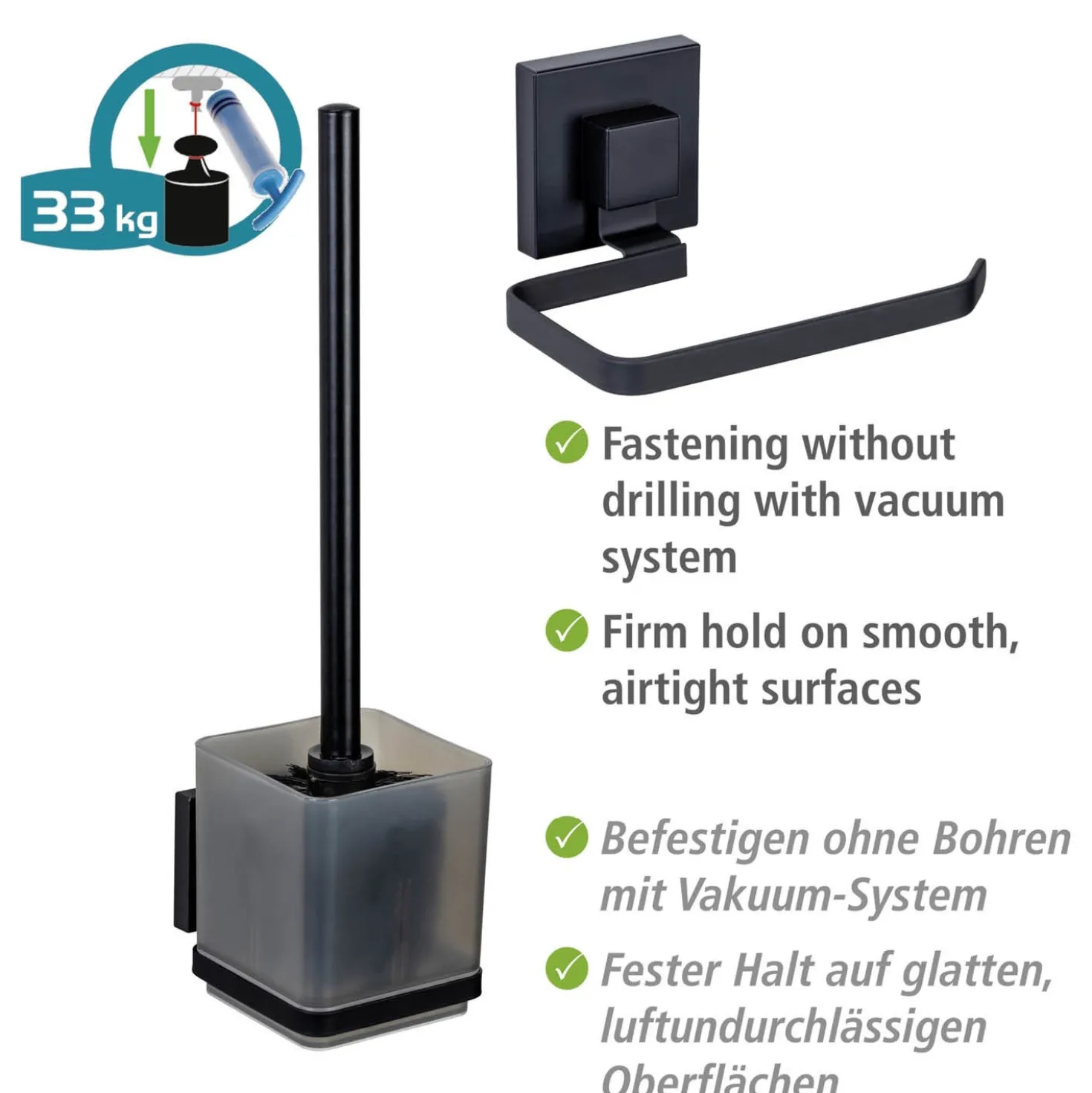 WC-Set „Vacuum-Loc® Quadro“ Schwarz WENKO