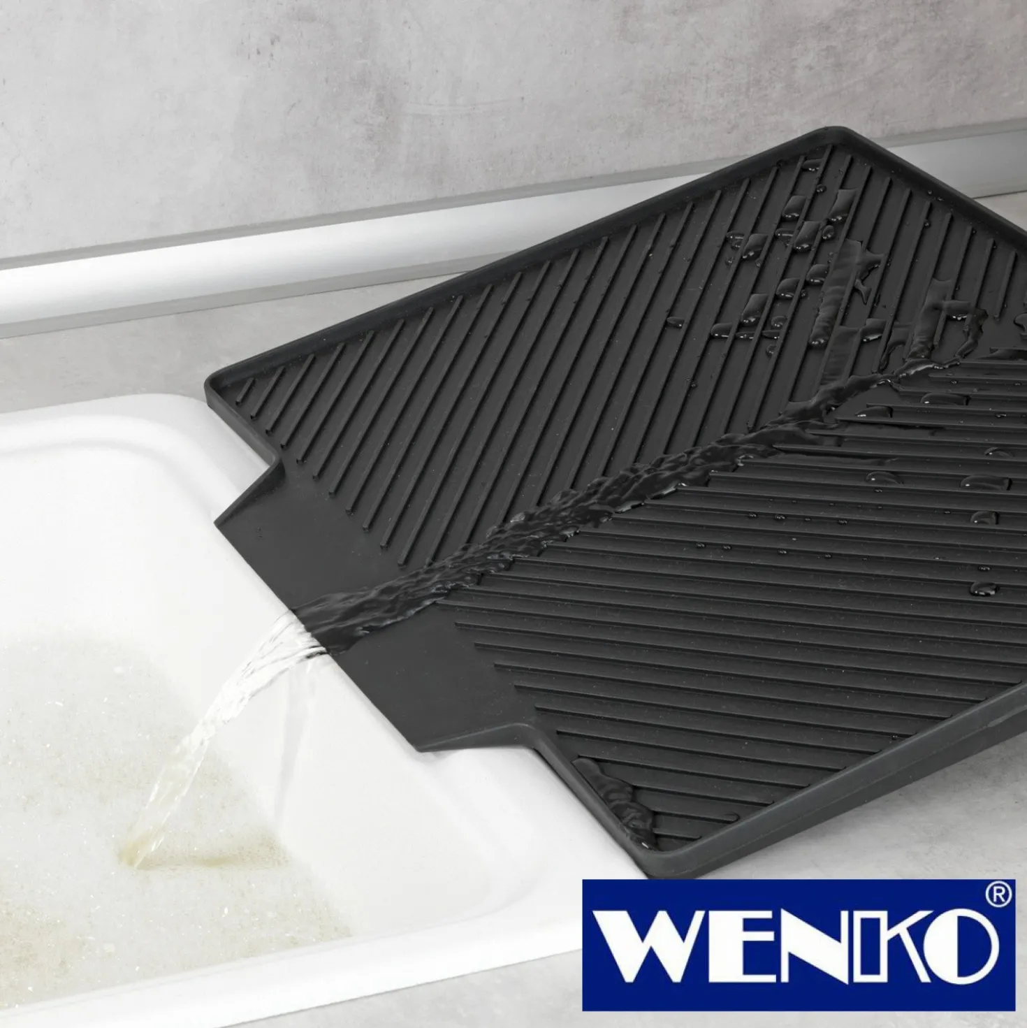 WENKO Abtropfmatte Nelia mit Abtropfgestell Schwarz
