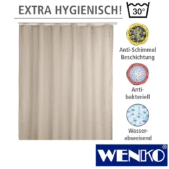 WENKO Anti-Schimmel Duschvorhang Uni Beige, Textil (Polyester), 180 x 200 cm, waschbar