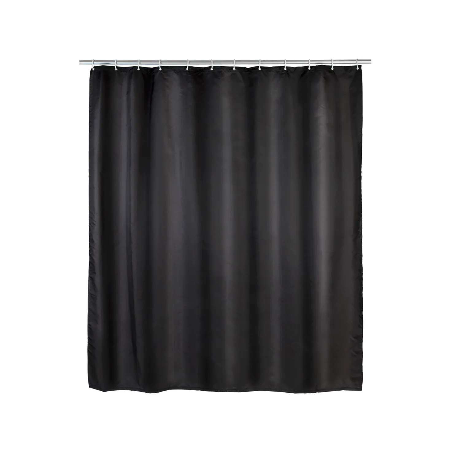 WENKO Anti-Schimmel Duschvorhang Uni Black, Textil (Polyester), 180 x 200 cm, waschbar
