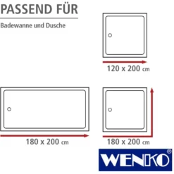 WENKO Anti-Schimmel Duschvorhang Uni Black, Textil (Polyester), 180 x 200 cm, waschbar