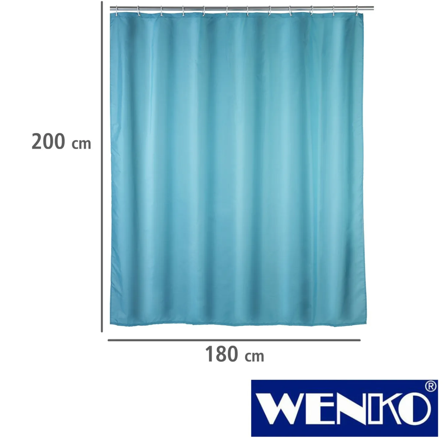 WENKO Anti-Schimmel Duschvorhang Uni Light Blue, Textil (Polyester), 180 x 200 cm, waschbar