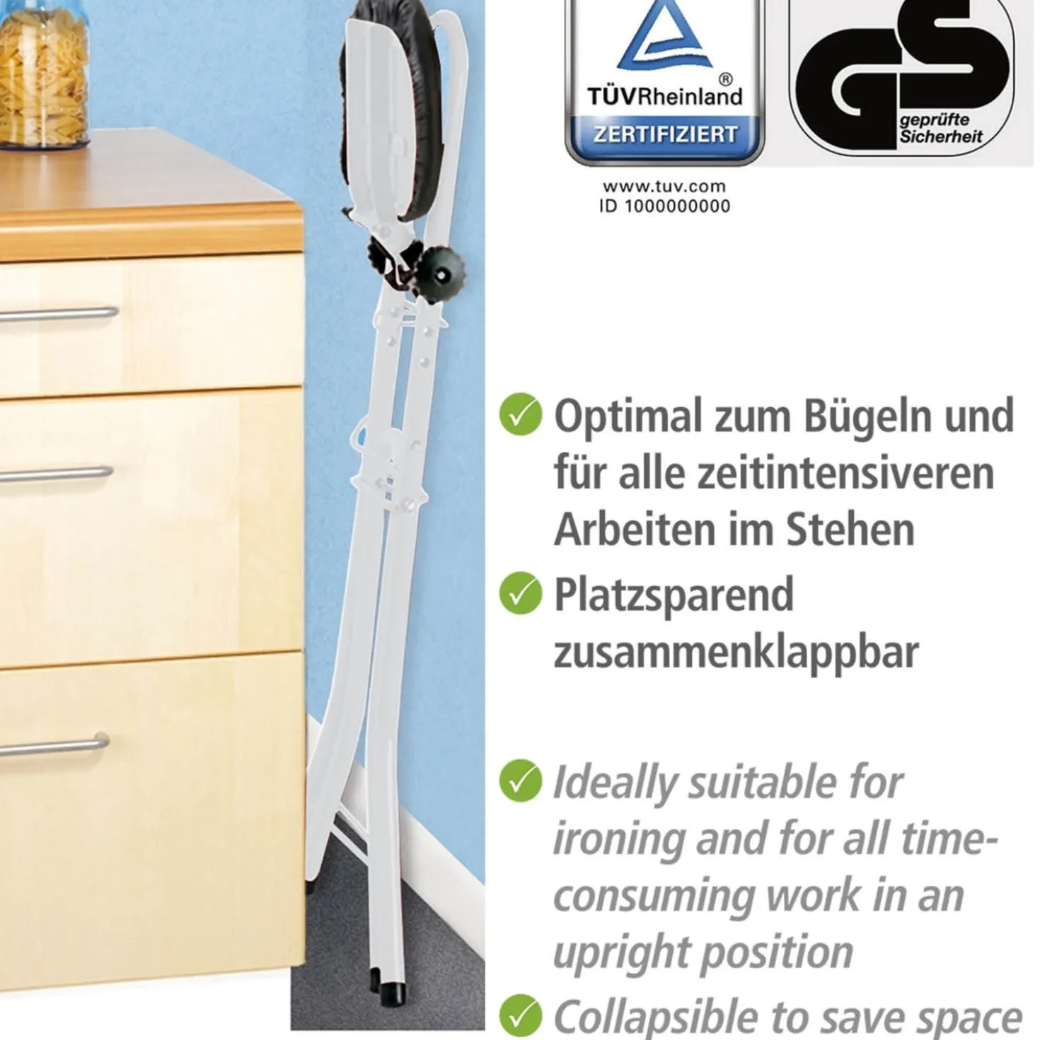 WENKO Bügel- und Stehhilfe, höhenverstellbar