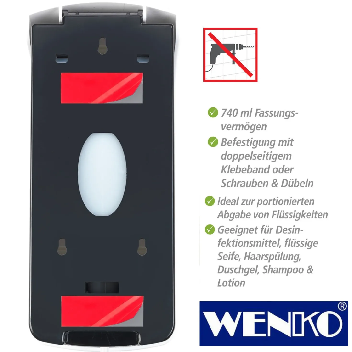 WENKO Desinfektionsmittel-Spender "Ranera" L weiß, Füllmenge 740 ml