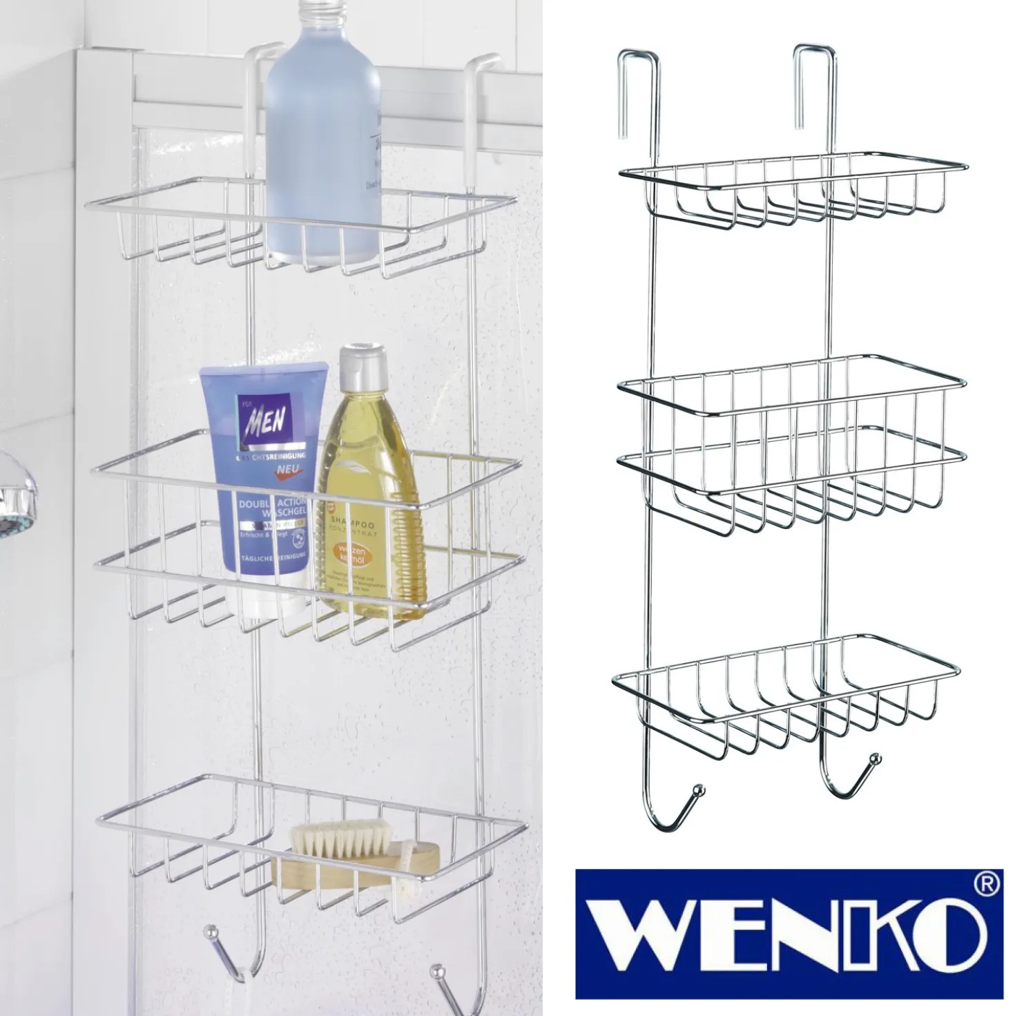 WENKO Duschregal Revigo mit 3 Ablagen, aus Stahl in Chrom