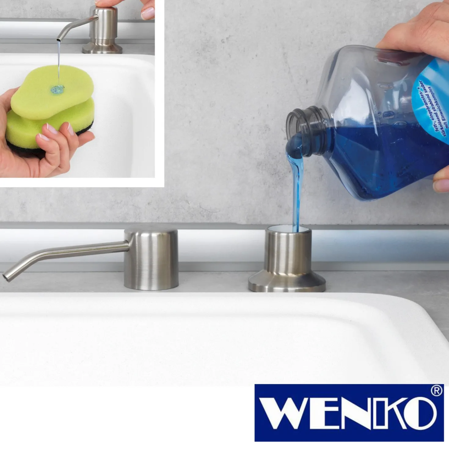 WENKO Einbau Seifen- und Spülmittelspender Monti, Seifendosierer, 400 ml