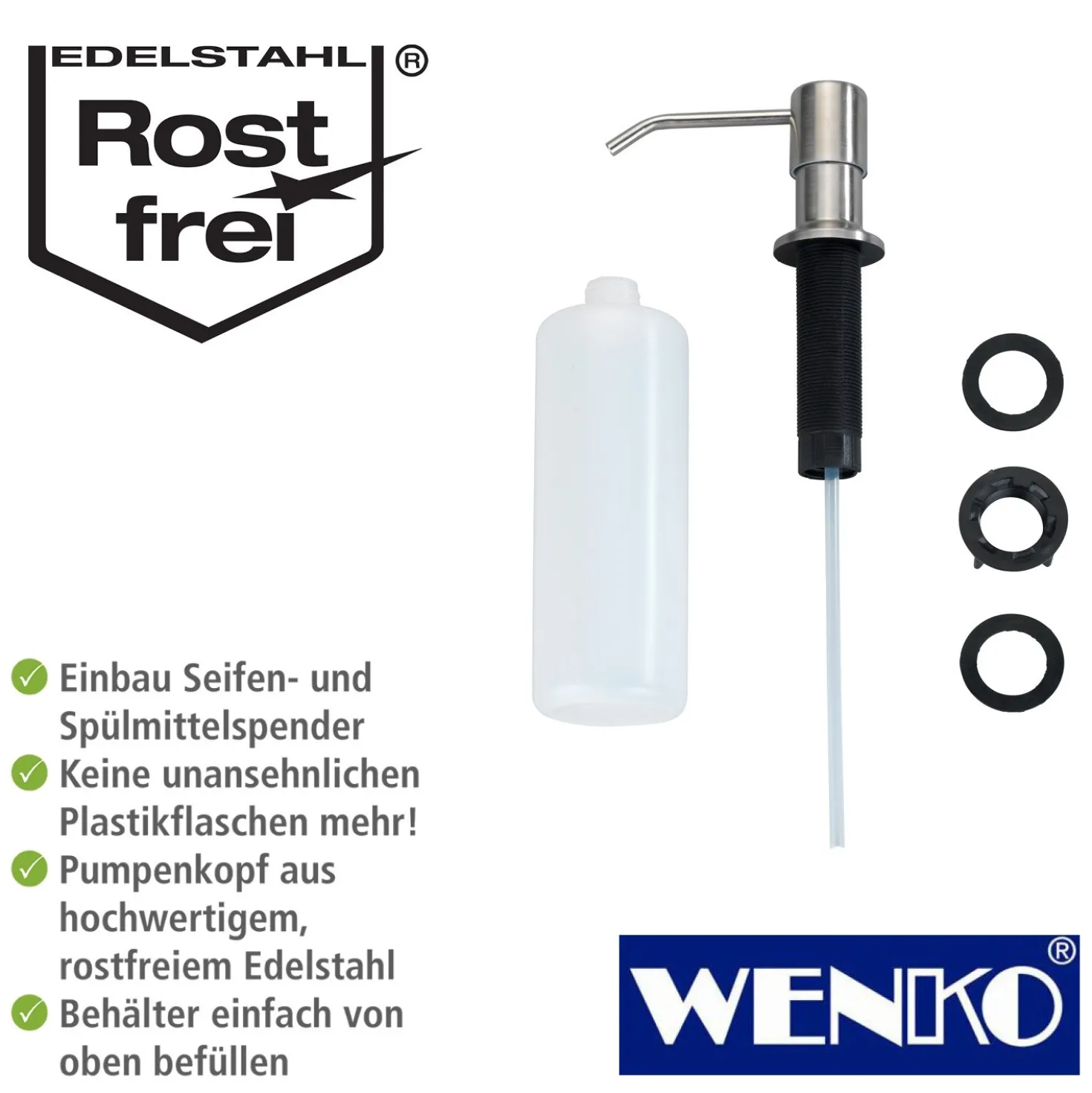 WENKO Einbau Seifen- und Spülmittelspender Monti, Seifendosierer, 400 ml