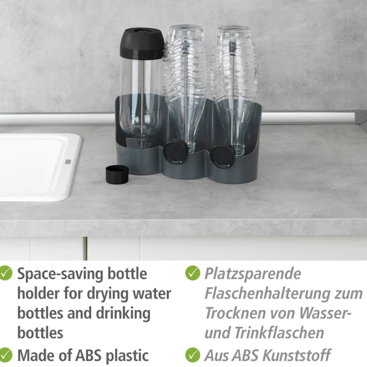 WENKO Flaschenhalter Mod. Filia, zum schnellen Trocknen für bis zu 3 Flaschen
