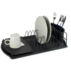 WENKO Geschirrabtropfer Basic Schwarz, Geschirr Abtropfgestell